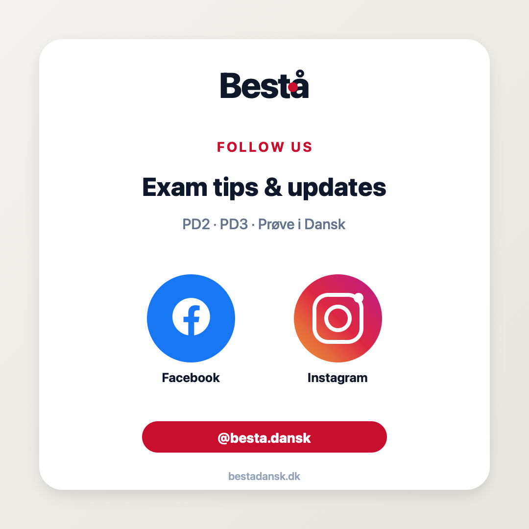 Følg Bestå på Facebook og Instagram